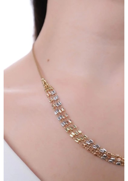 14 Ayar Üç Renk Üç Sıra Dorika Self Kolye modelleri