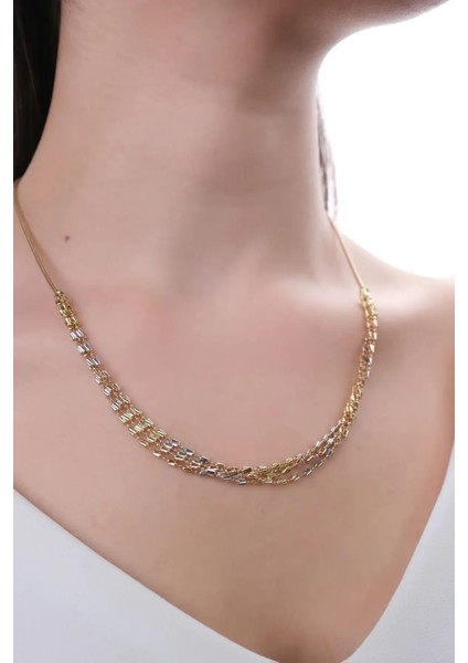 14 Ayar Üç Renk Üç Sıra Dorika Self Kolye fırsatları