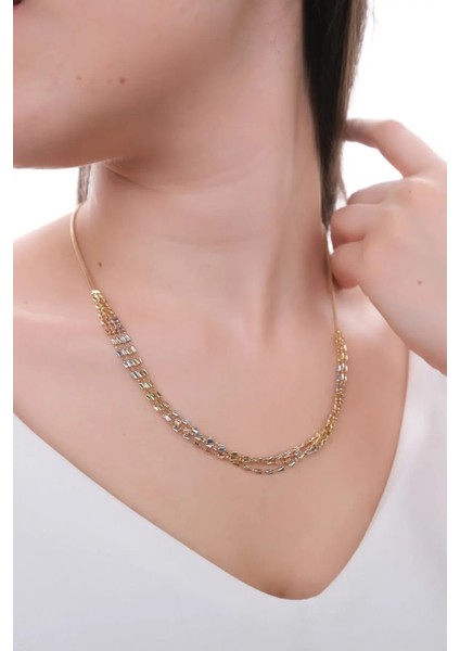 14 Ayar Üç Renk Üç Sıra Dorika Self Kolye indirimleri