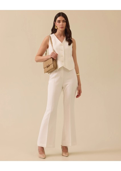 10018 Kruvaze Yaka Cep Görünümlü Önden Düğmeli Şık Yelek #03-25#