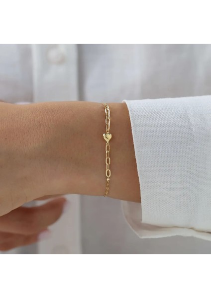 Bombe Kalp Ataç Minimal Altın Bileklik