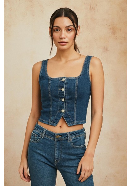 Düğmeli Denim Yelek fiyatları