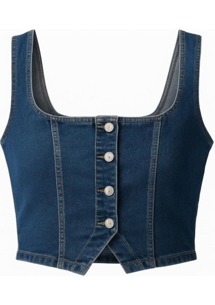 Düğmeli Denim Yelek modelleri