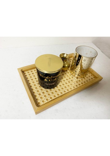 Rattan ve Bambu Malzemeli, 28X19CM Şık ve Doğal Tepsi, Ev ve Davetler Için Ideal