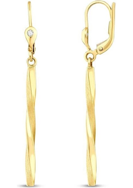 Burgu Parlak ve Mat Detaylı Altın Küpe