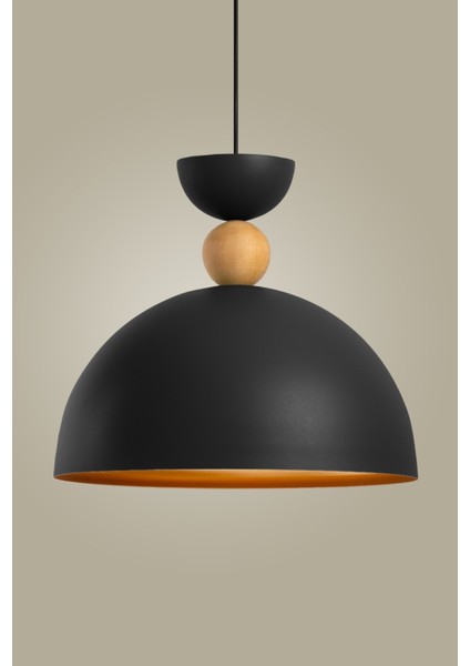 Stellara Ahşap Boncuk Detaylı Tekli Sarkıt Aydınlatma, Metal Sıvama, Ev, Ofis, Cafe, Restoran Avizeleri, E27 Duy