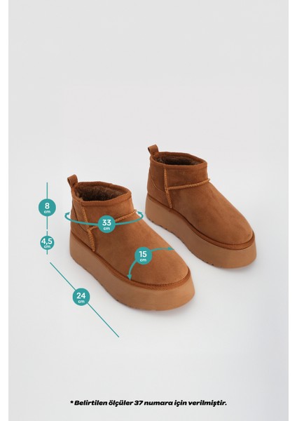 Kadın Kalın Taban İçi Kürklü Yarım Bot Tefis Taba Süet