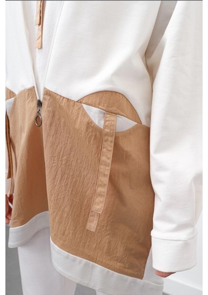 3025 Önü Fermuarlı Kapüşonlu Iç Bluzu Sıfır Kol Pantolon Beli Lastikli Üçlü Takım Qys Üçlü Takım 3025 #23-05# indirimleri