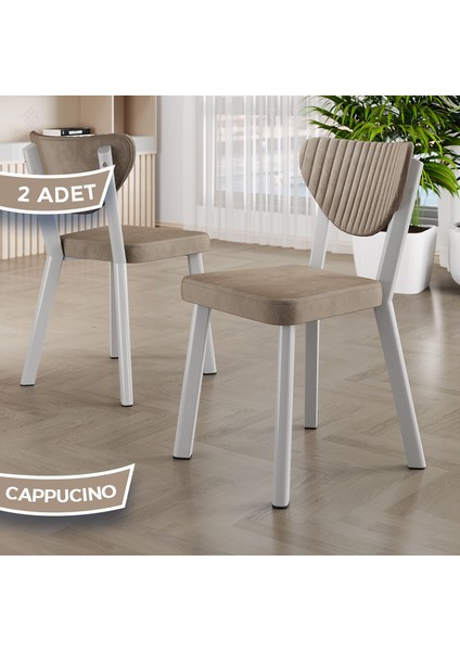 Arfe Serisi 2 Adet Cappucino Mutfak Sandalyesi Beyaz Metal Iskeletli 1. Sınıf Babyface Kumaş