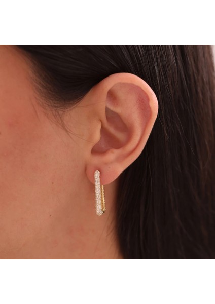 Dikdörtgen Taşlı Altın Küpe