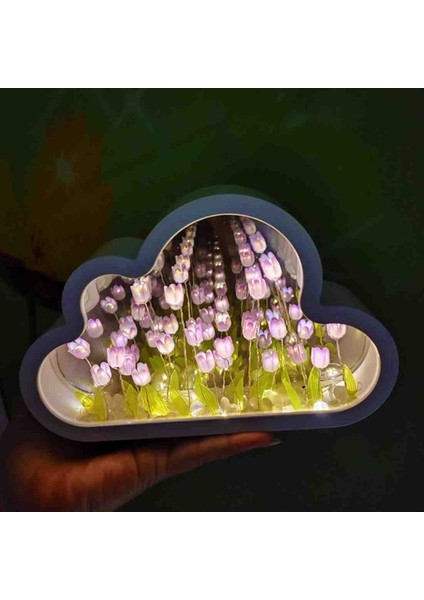 Bulut Tasarımlı Aynalı Lale Gece Lambası LED Işıklı Şık Dekoratif Lamba Hediyelik Romantik Masaüstü Aydınlatma modelleri
