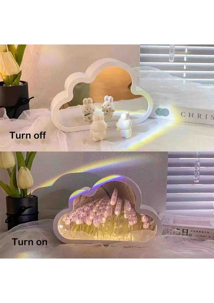 Bulut Tasarımlı Aynalı Lale Gece Lambası LED Işıklı Şık Dekoratif Lamba Hediyelik Romantik Masaüstü Aydınlatma fırsatları