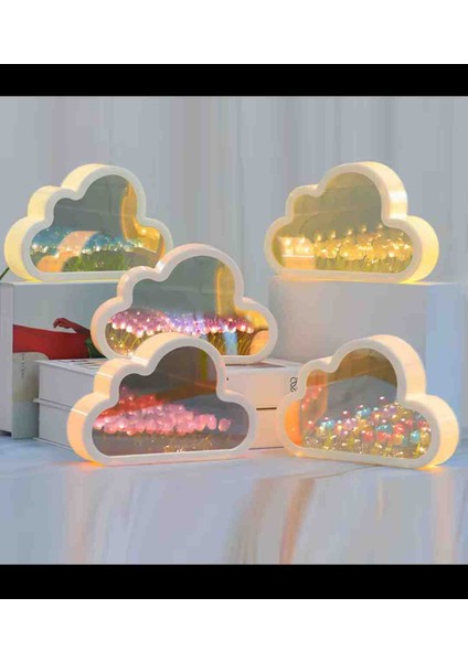 Bulut Tasarımlı Aynalı Lale Gece Lambası LED Işıklı Şık Dekoratif Lamba Hediyelik Romantik Masaüstü Aydınlatma indirimleri