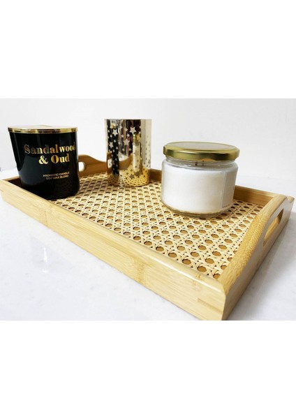 Kahverengi Rattan ve Bambu Tepsi 33X22CM, Şık ve Doğal Dekoratif Ürün modelleri