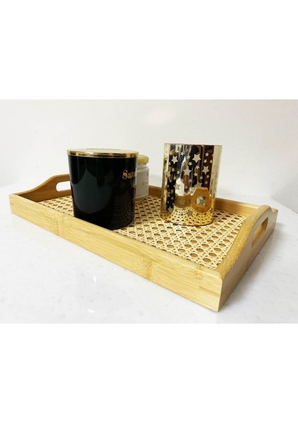 Kahverengi Rattan ve Bambu Tepsi 33X22CM, Şık ve Doğal Dekoratif Ürün indirimleri
