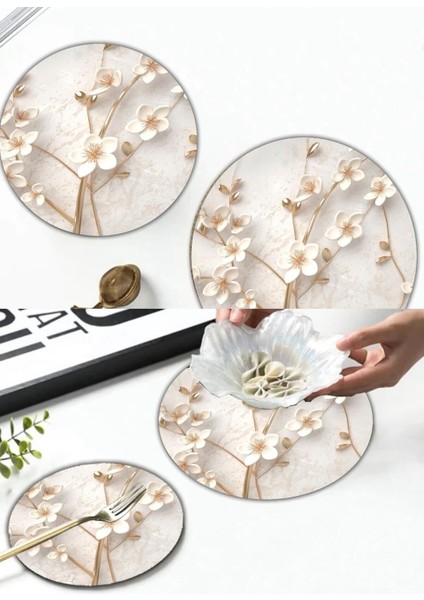 2'li Set Yapay Güller, Çap 32 ve 20 Cm, Bej Renkli, Şık Dekoratif Süsler