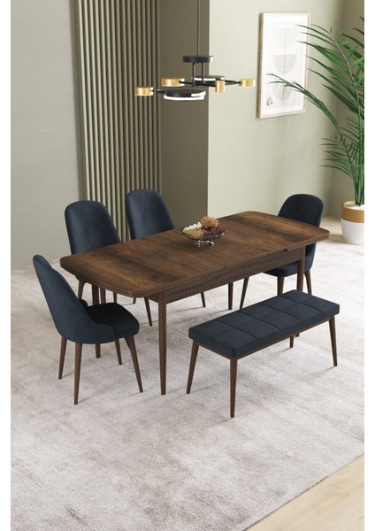 Ikon barok Desen 80X132 Açılabilir Mdf Masa Yemek Odası Takımı, Mutfak Takımı 4 Sandalye, 1 Bench fiyatları
