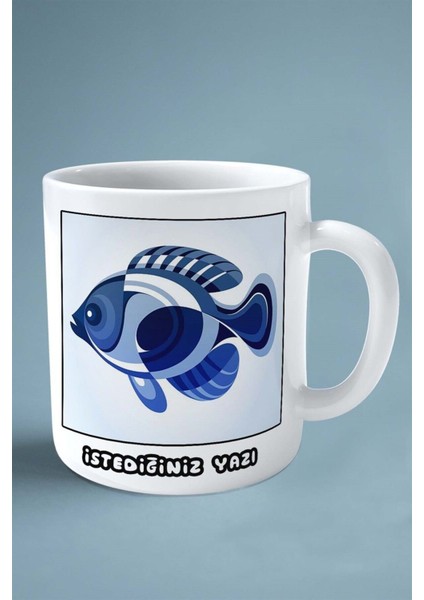 Balık Baskılı Kupa Bardak Çift Taraflı Kişiye Özel Çerçeveli Renkli Model 8 fiyatları