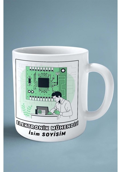Elektronik Mühendisi Meslek Baskılı Kupa Bardak Çift Taraflı Baskı Kişiye Özel Model 6