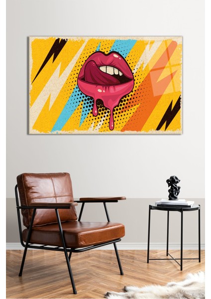 Pop Art Retro Kadın Dudağı Yatay Cam Tablo, Modern Ev Ofis Dekoru, Hediyelik Duvar Dekorasyonu fiyatları