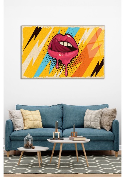 Pop Art Retro Kadın Dudağı Yatay Cam Tablo, Modern Ev Ofis Dekoru, Hediyelik Duvar Dekorasyonu modelleri