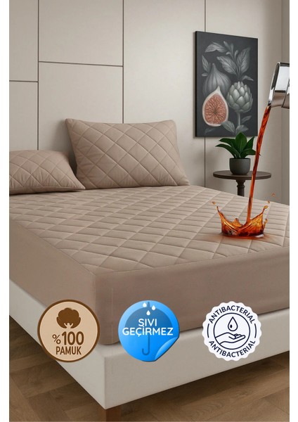 Pamukkale Alez Kahverengi Pamuk Kapitone Sıvı Geçirmez Alez Fitted Alez Çarşaf