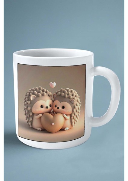 Sevgililer Günü Sevgili Kişiye Özel Baskılı Kupa Bardak Çift Taraflı Baskı Model 163 Kirpi