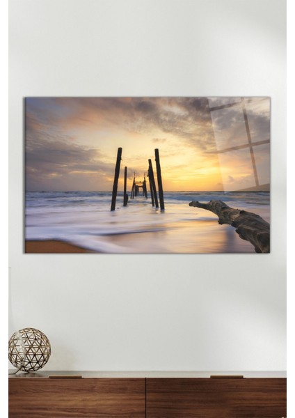 Deniz Manzarası Yatay Cam Tablo, Modern Ev Ofis Dekoru, Hediyelik Duvar Dekorasyonu, Kırılmaz Cam