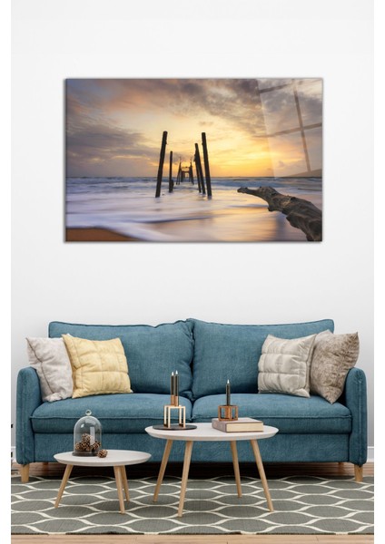 Deniz Manzarası Yatay Cam Tablo, Modern Ev Ofis Dekoru, Hediyelik Duvar Dekorasyonu, Kırılmaz Cam modelleri