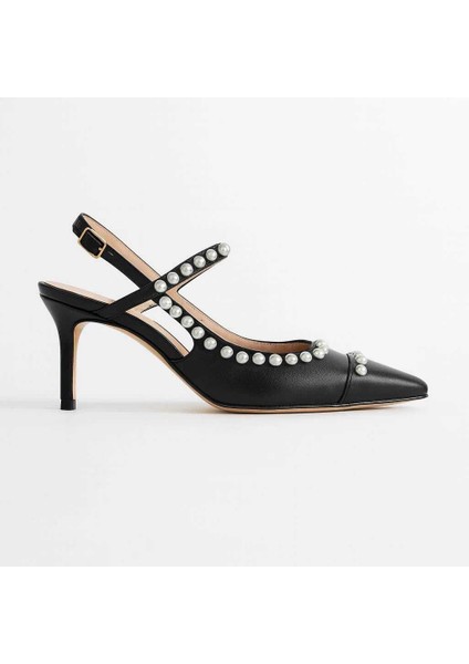 Hakiki Deri Inci Detaylı Stiletto