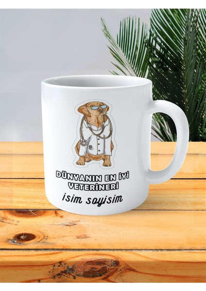 Veteriner Baskılı Kupa Bardak Isimli Kişiye Özel Veteriner Önlüğü Resimli