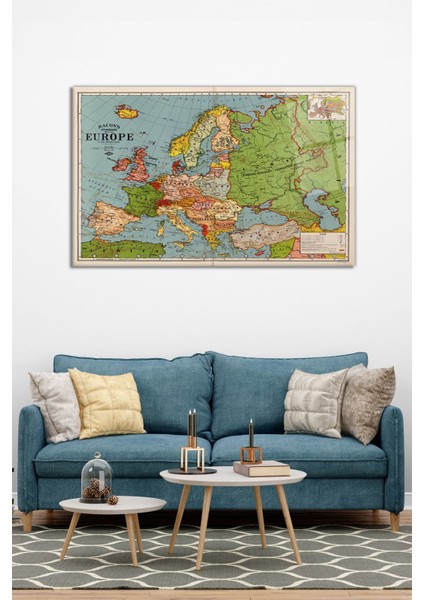Vintage 1925 Avrupa Haritası Yatay Cam Tablo, Modern Ev Ofis Dekoru, Hediyelik Duvar Dekorasyonu modelleri