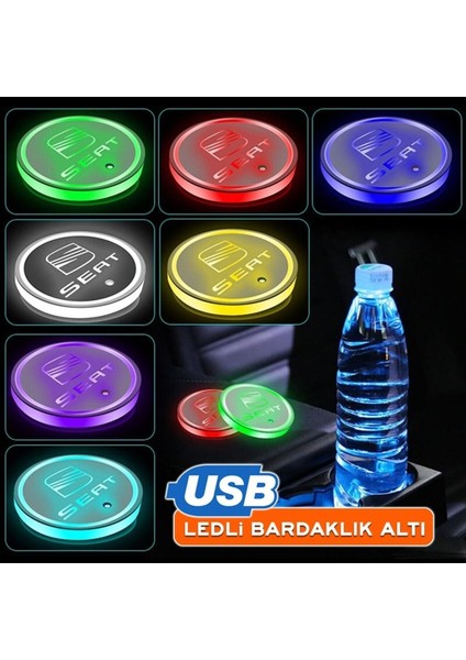 Kia Uyumlu Ledli Bardaklık Altı USB Şarjlı 2 Adet