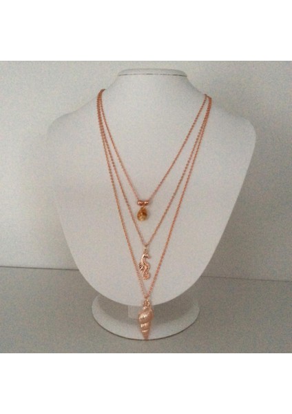 Midye Kabuklu 3'lü Kolye Roz Renk