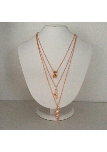 Midye Kabuklu 3'lü Kolye Roz Renk fiyatları