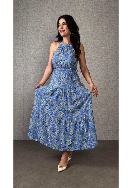 Kadın Omuzlardan Açık Boyundan Geçmeli Desenli Süprem Bluz