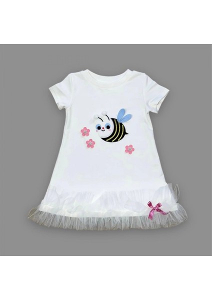 1-2-3 Yaş Arıcık Nakışlı Eteği Fırfırlı Jile Kız Çocuk Elbisesi Beyaz fiyatları