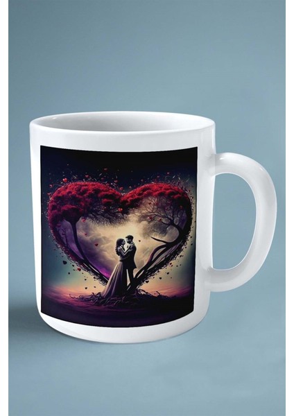 Sevgililer Günü Sevgili Kişiye Özel Baskılı Kupa Bardak Çift Taraflı Baskı Model 161 Ağaç Gece