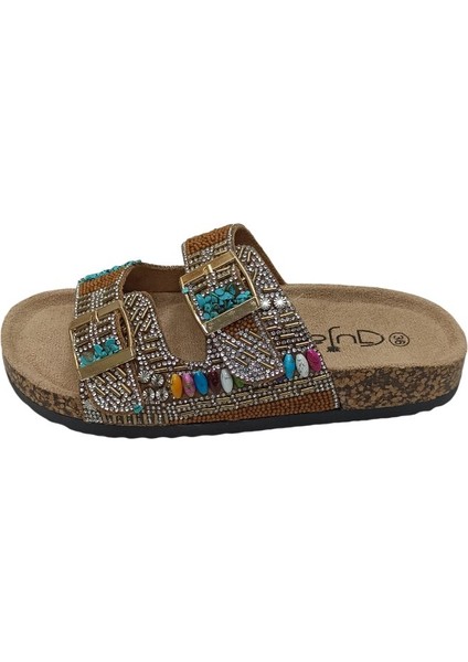 Camel Kadın Çift Toka Terlik Ayakkabı