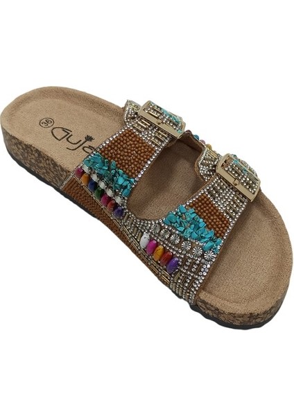 Camel Kadın Çift Toka Terlik Ayakkabı modelleri