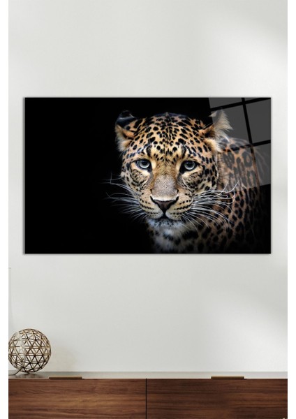 Leopar Portresi Yatay Cam Tablo, Modern Ev Ofis Dekoru, Hediyelik Duvar Dekorasyonu, Kırılmaz Cam