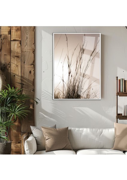 Harikabirev|gün Işığı Bitki Modeli (Grass) |çerçeveli Temperli Cam Tablo Tekli Dikey