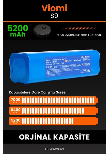 Viomi S9 5200mAh Robot Süpürge Bataryası - Koruma Katmanlı Batarya Teknolojisi fırsatları