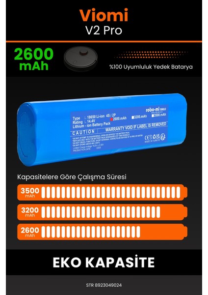 Viomi V2 Pro 2600mAh Robot Süpürge Bataryası - Koruma Katmanlı Batarya Teknolojisi fırsatları