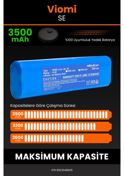 Viomi SE 3500mAh Robot Süpürge Bataryası - Koruma Katmanlı Batarya Teknolojisi fırsatları