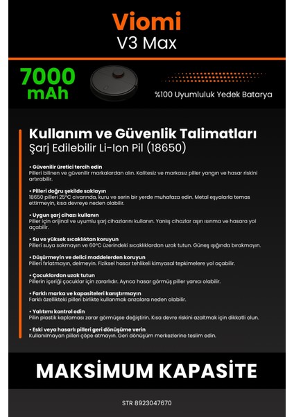 Viomi V3 Max 7000mAh Robot Süpürge Bataryası - Gerçek Kapasite, Maksimum Güvenlik