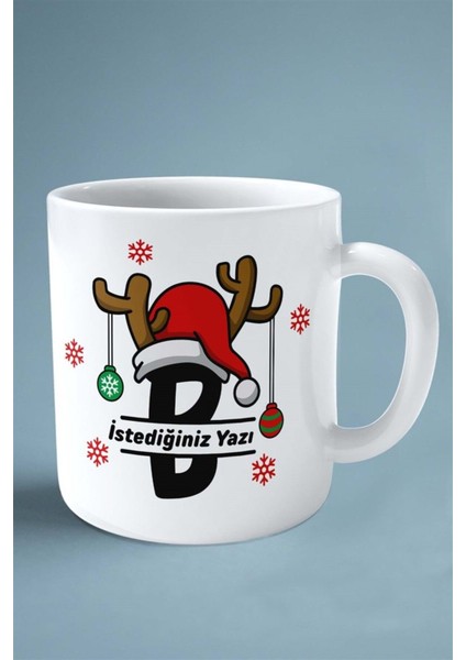 B Harfi Yeniyıl Hediye Noel Christmas Isimli Baskılı Kupa Bardak Çift Taraflı Kişiye Özel Model 2
