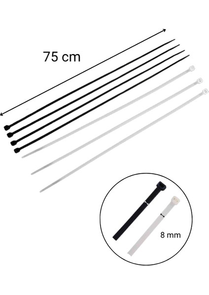 Kablo Bağı & Plastik Kelepçe & Cırt Kelepçe 8X750 mm Siyah 100 Adet fiyatları