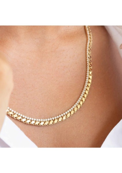 Tasarım Taşlı Halep Altın Zincir - Pullu Altın Zincir modelleri