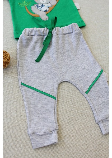 3-6 6-9 9-12 12-18 Ay Yavru Koala Nakışlı Uzun Kollu Sweat 2li Kız Erkek Bebek Takımı Yeşil modelleri